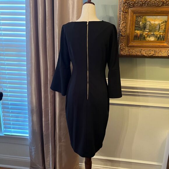 EUC Calvin Klein Black Stretch Crepe Sheath Dress w/ Bell Sleeves Size 10 - Picture 5 of 5